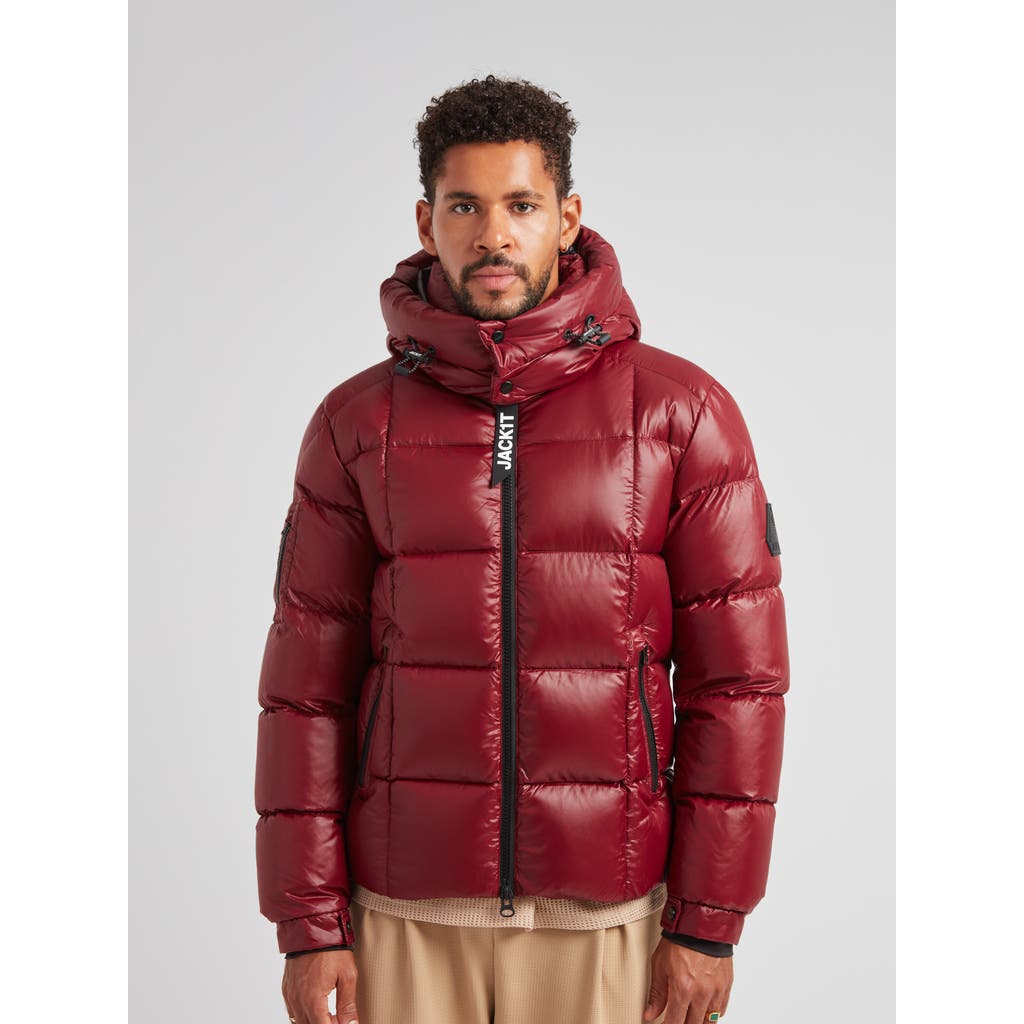 Jack1t Ez Boxed Hooded Racer Puffer Jacket In Red