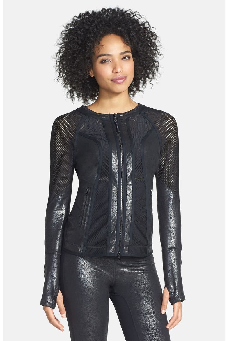'Aria' Distressed Metallic Jacket, Main, color, BLACK