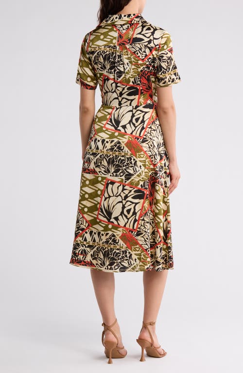 Tahari Asl Short Sleeve Tie Waist Shirtdress In Black Natural