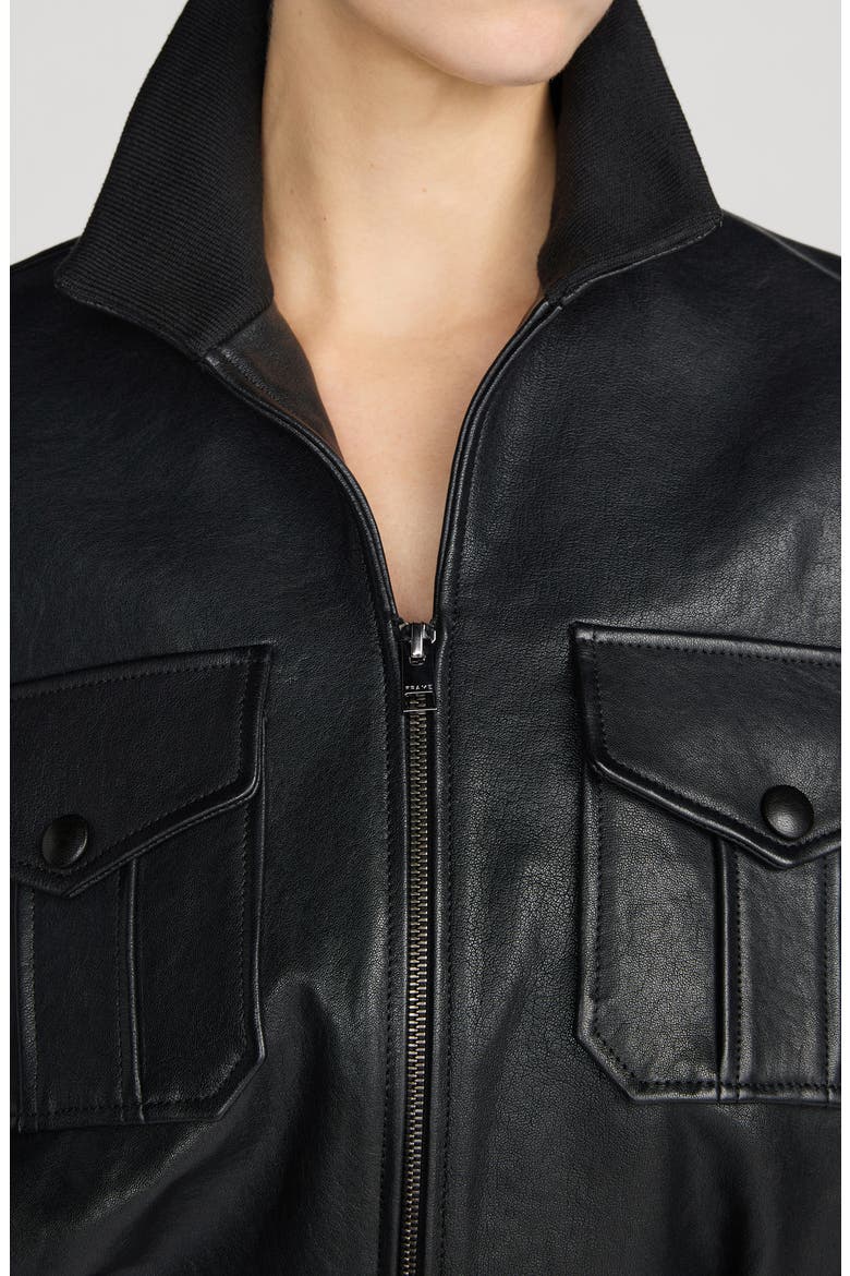 Ace Leather Bomber Jacket, Alternate, color, BLACK