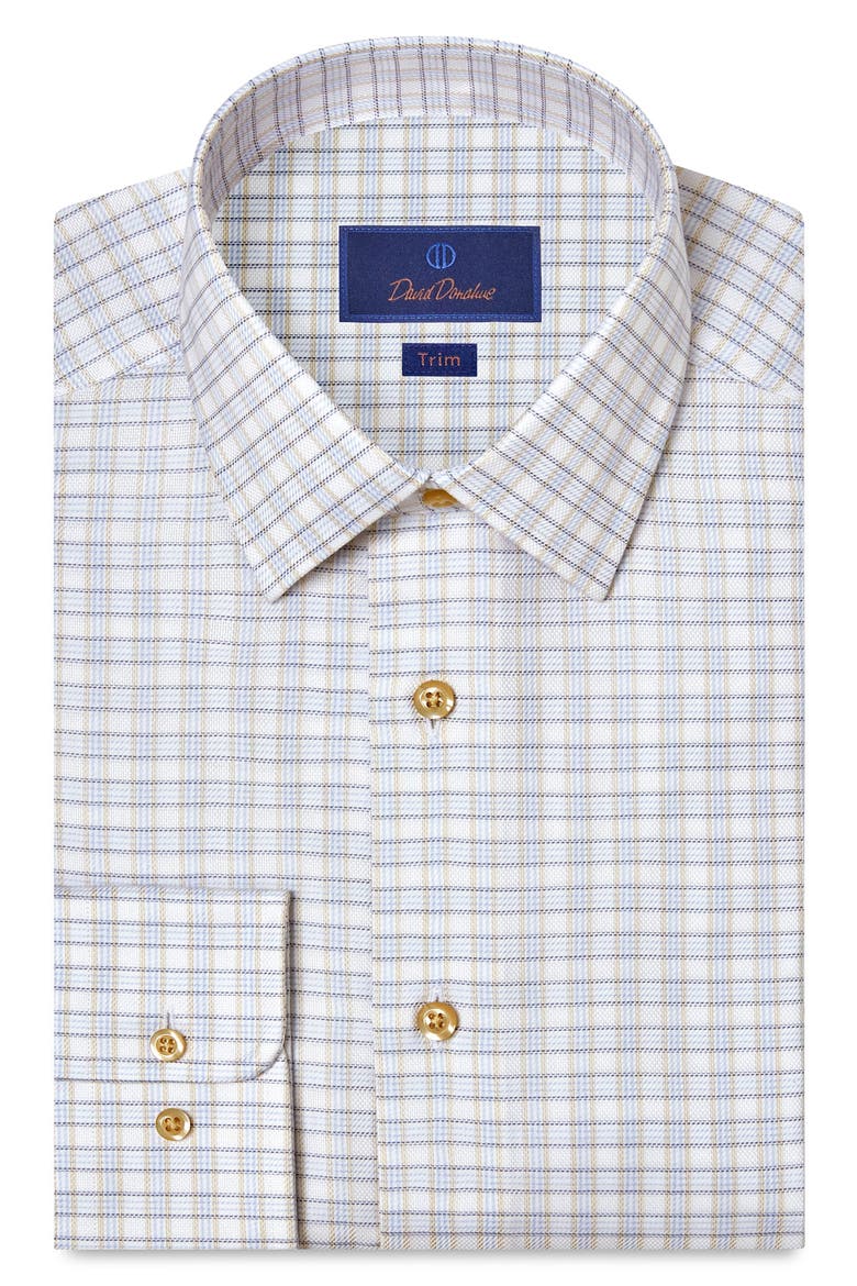 Trim Fit Check Cotton Dobby Dress Shirt, Main, color, WHITE/ DUNE