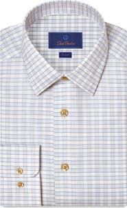 David Donahue Trim Fit Check Cotton Dobby Dress Shirt
