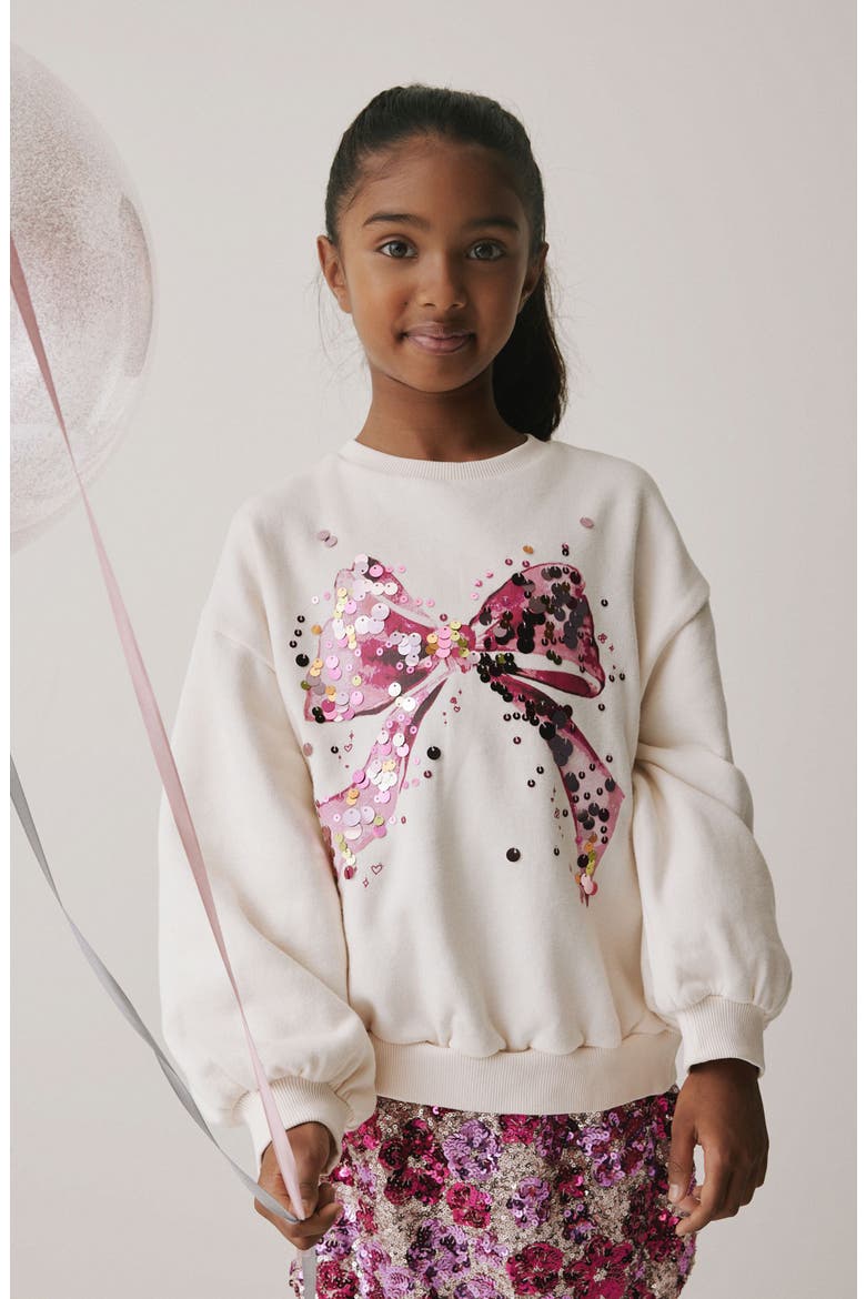 Kids' Sequin Embellished Bow Graphic Sweatshirt, Alternate, color, PINK