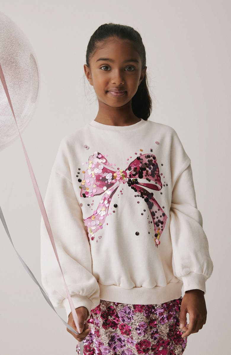 NEXT Kids
 Sequin Embellished Bow Graphic Sweatshirt, Alternate, color, Pink