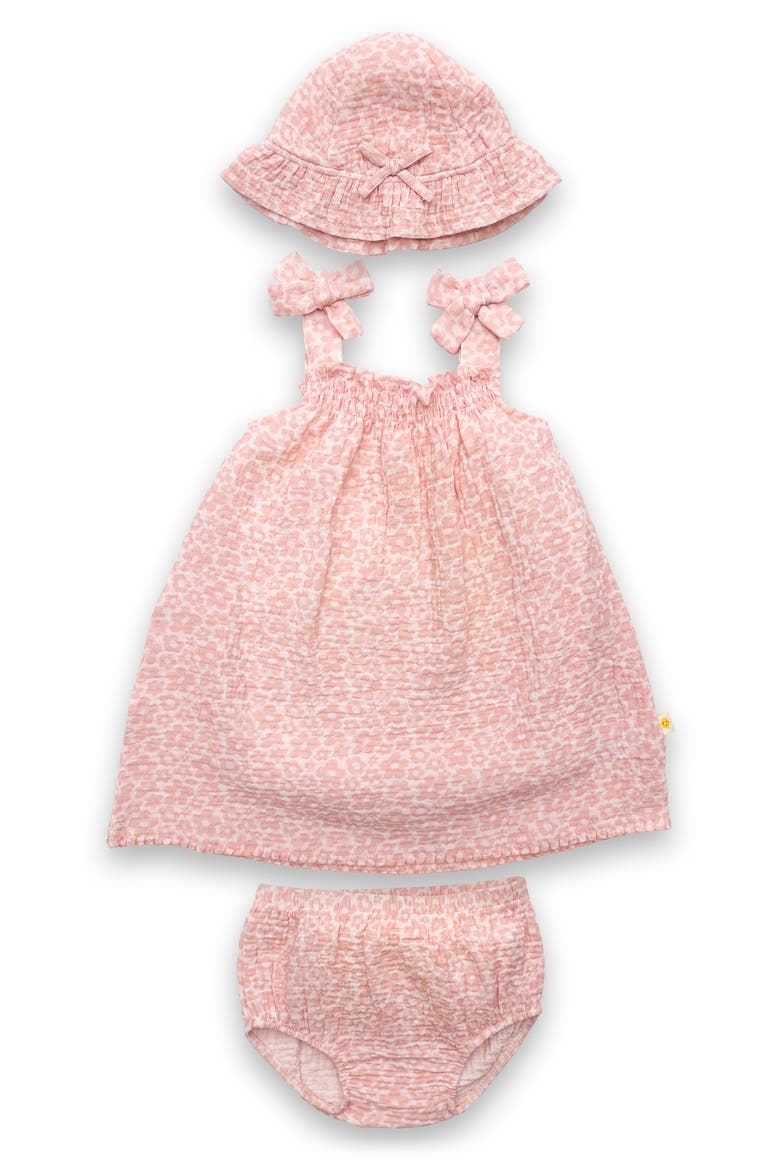 Gauze Organic Cotton Dress, Bloomers & Hat Set, Main, color, PINK