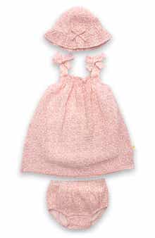 JOY JUST ORGANIC YOU Gauze Organic Cotton Dress, Bloomers & Hat Set