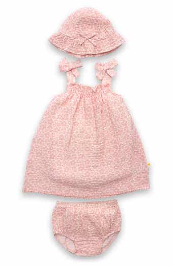 JOY JUST ORGANIC YOU Gauze Organic Cotton Dress, Bloomers & Hat Set