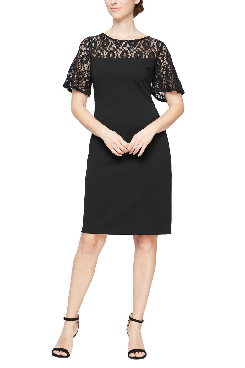 Short Sleeve Cocktail Sheath Dress, Main, color, BLK