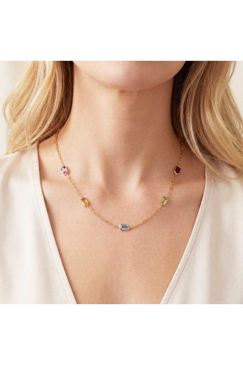 Rainbow Gemstone Paperclip Necklace, Alternate, color, Rainbow