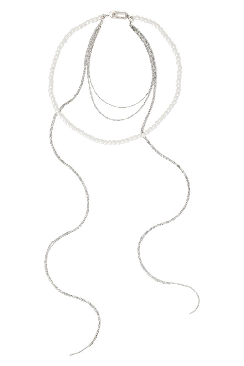 Imitation Pearl Mixed Chain Multi Strand Necklace, Main, color, PEARL/ WARM SILVER