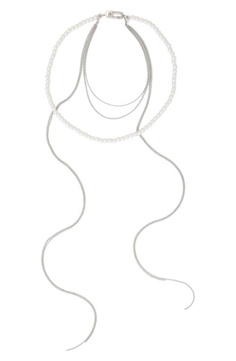 Imitation Pearl Mixed Chain Multi Strand Necklace