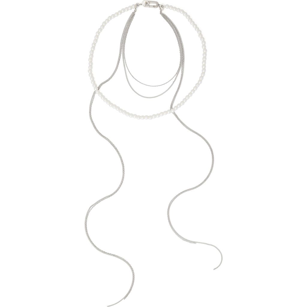 Allsaints Imitation Pearl Mixed Chain Multi Strand Necklace In Pearl/warm Silver
