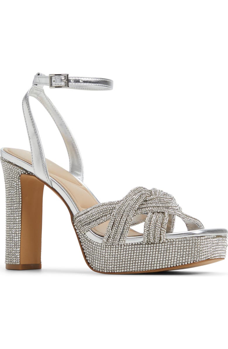 ALDO Shimma Platform Ankle Strap Sandal, Main, color, Silver