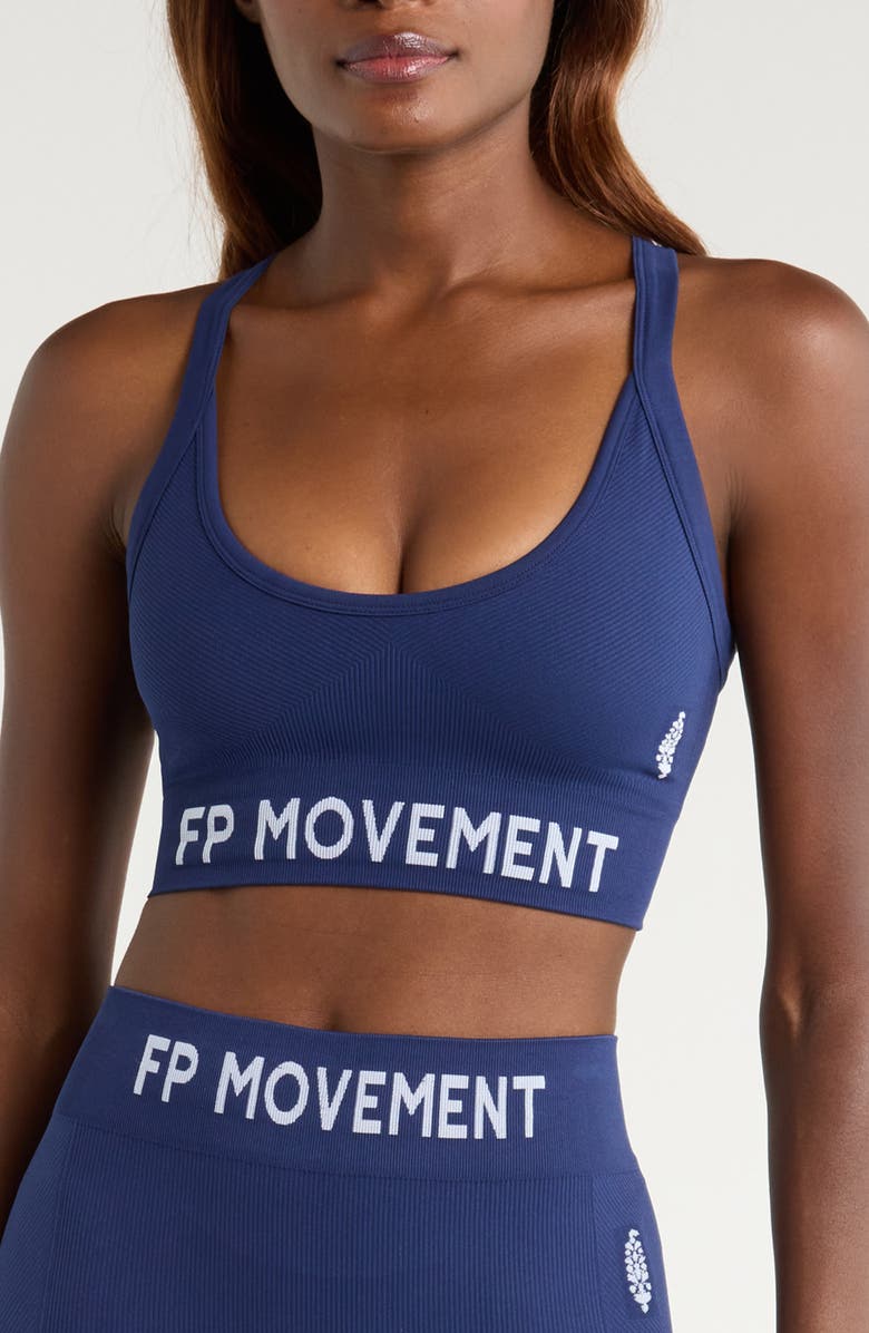 Free People FP Movement Long Haul Logo Sports Bra, Main, color, Black Grape