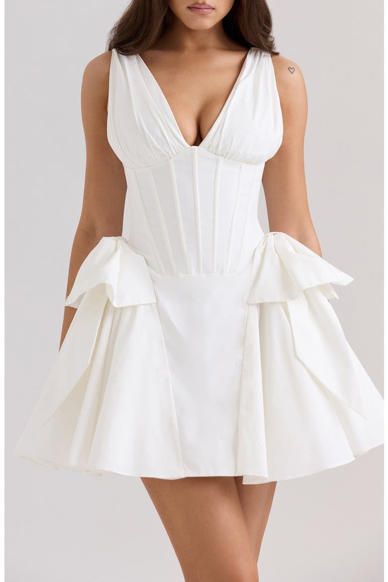 Amalia Twin Bow Stretch Cotton Cocktail Minidress, Alternate, color, WHITE