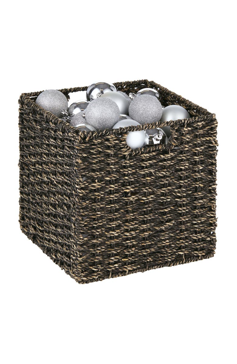 mDesign Seagrass Woven Cube Bin Basket Organizer, Handles, 6 Pack, Alternate, color, Black Wash