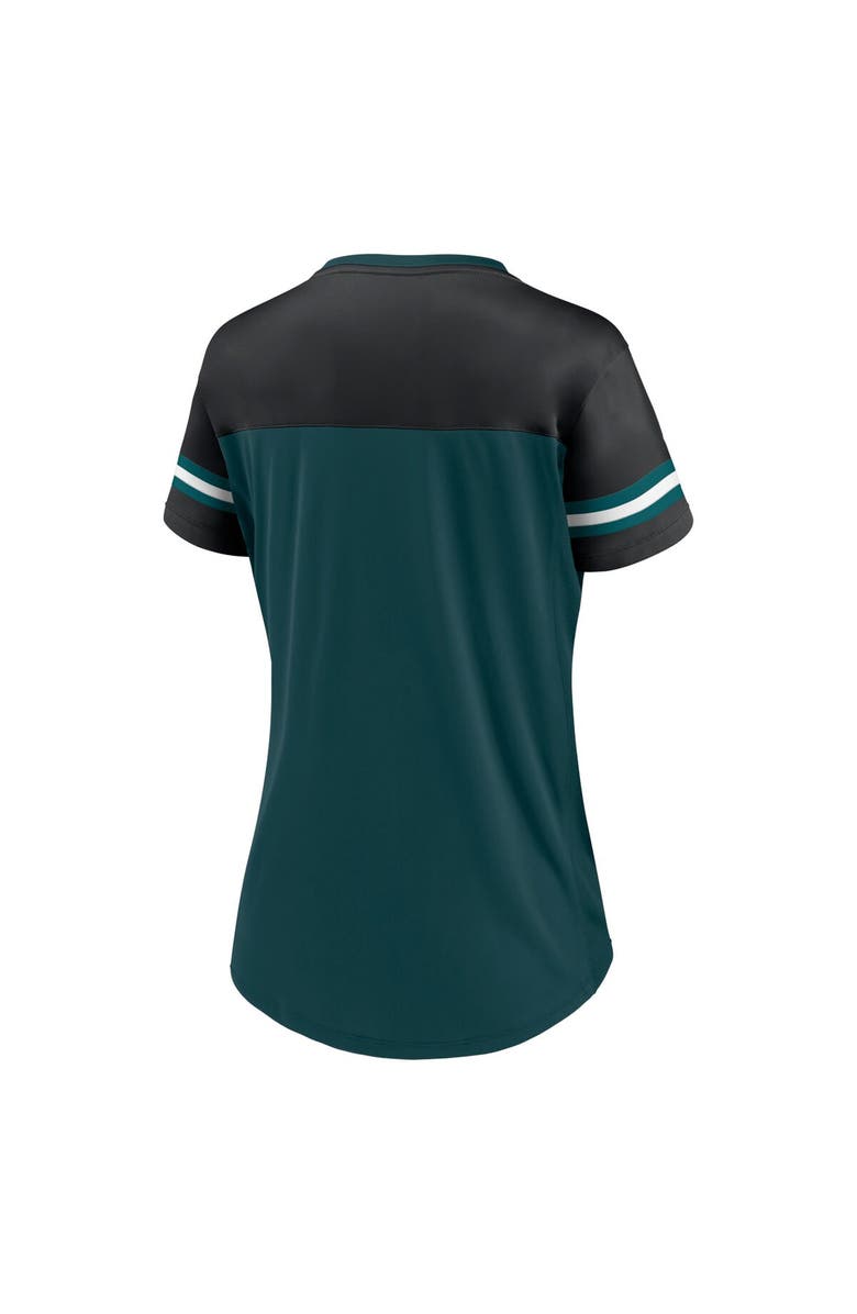 FANATICS Women's Fanatics Branded Midnight Green/Black Philadelphia Eagles Blitz & Glam Lace-Up V-Neck Jersey T-Shirt, Alternate, color,