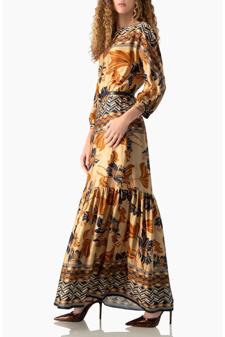 Belted Floral Fit-and-Flare Maxi Dress, Alternate, color, Light Brown