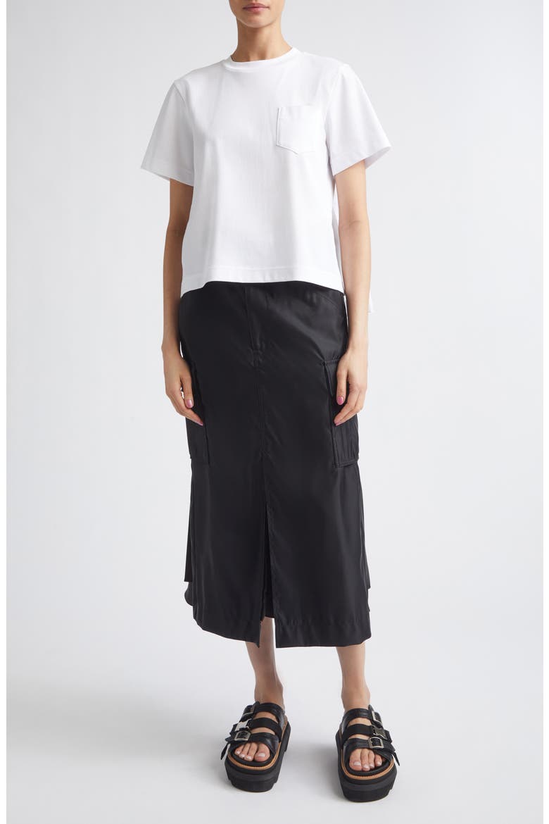 Mixed Media Pleated Poplin & Jersey Pocket T-Shirt, Alternate, color, WHITE