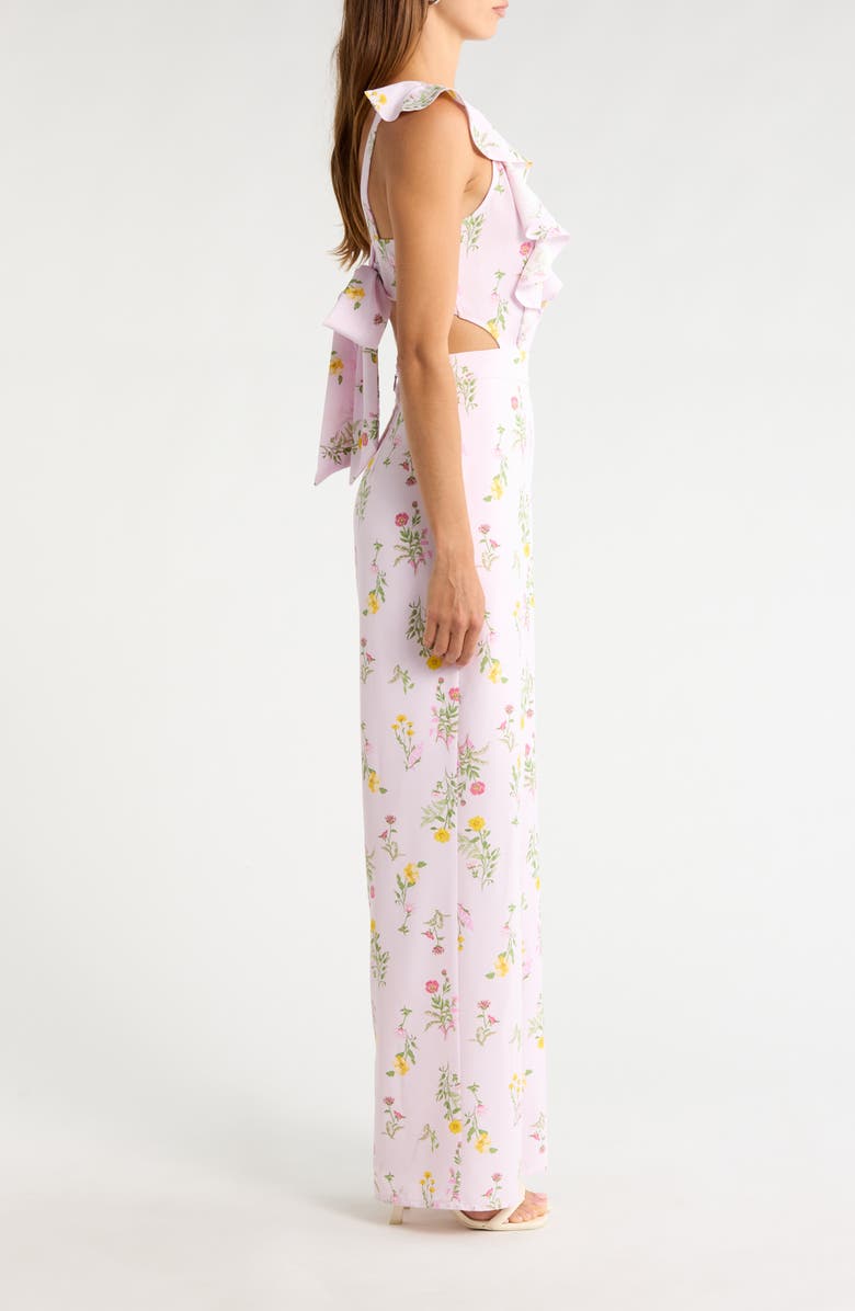 SUGARLIPS Margote Floral Print Ruffle Jumpsuit, Alternate, color, Blush-Pink