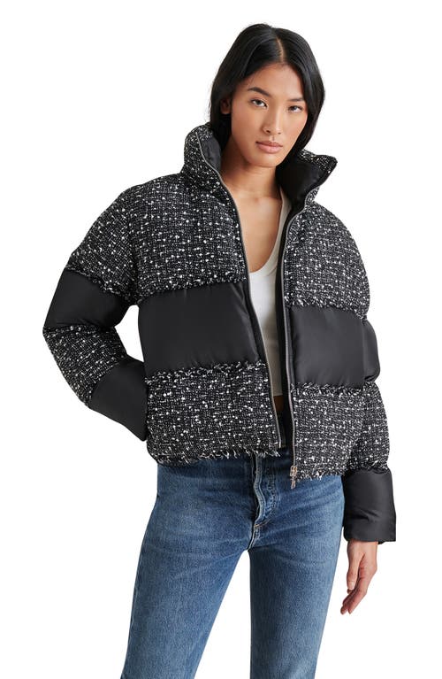 Steve Madden Women's Snowdrop Tweed-mix Puffer Jacket In Black