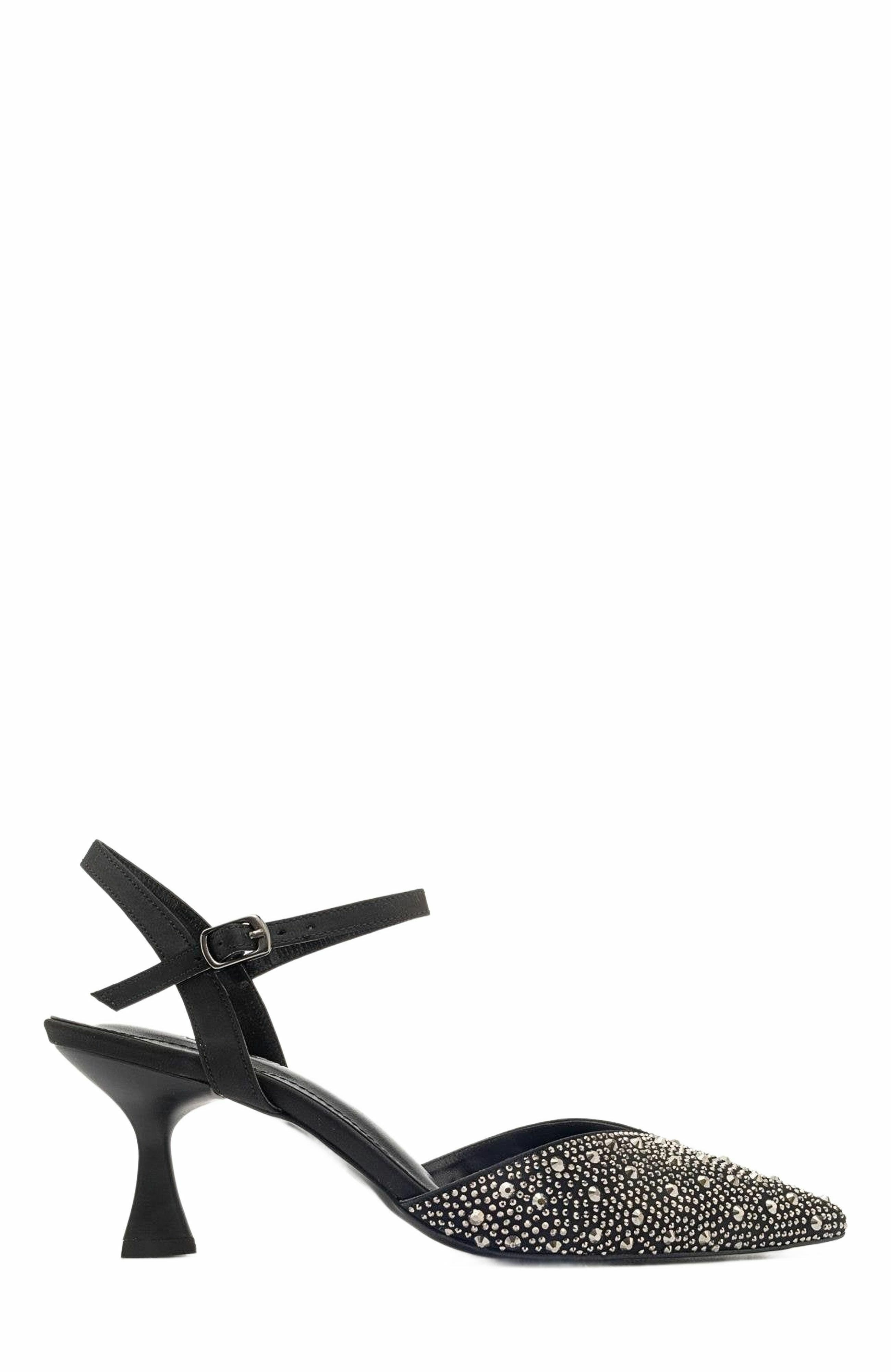 Forever 
Always Shoes Vilka Embellished Slingback Kitten Heel Pumps, Alternate, color, Black Faux Leather