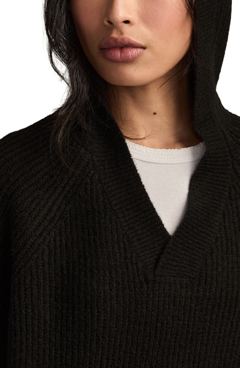 Lucky Brand Cloud Soft V-Neck Sweater Hoodie, Alternate, color, Dark Black