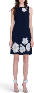 EMILY SHALANT Placed Beaded Floral Appliqué Cocktail Sheath Dress