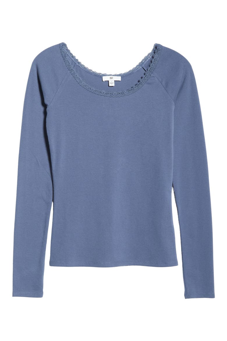 Lace Trim Long Sleeve Top, Alternate, color, BLUE VINTAGE
