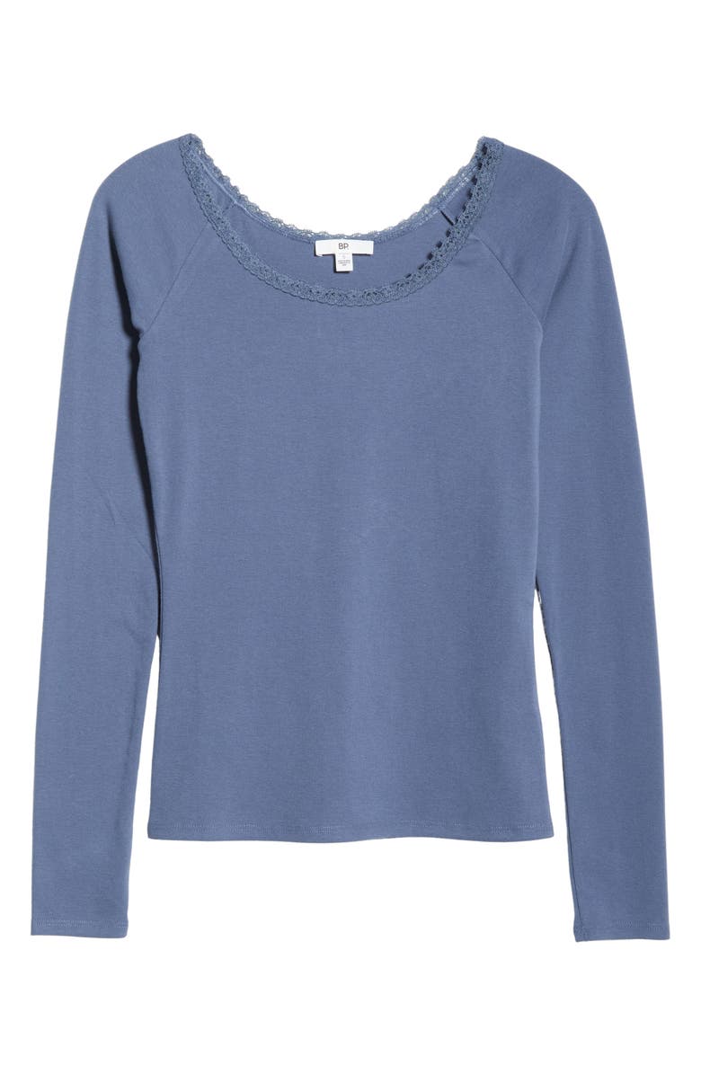 BP. Lace Trim Long Sleeve Top, Main, color, Blue Vintage