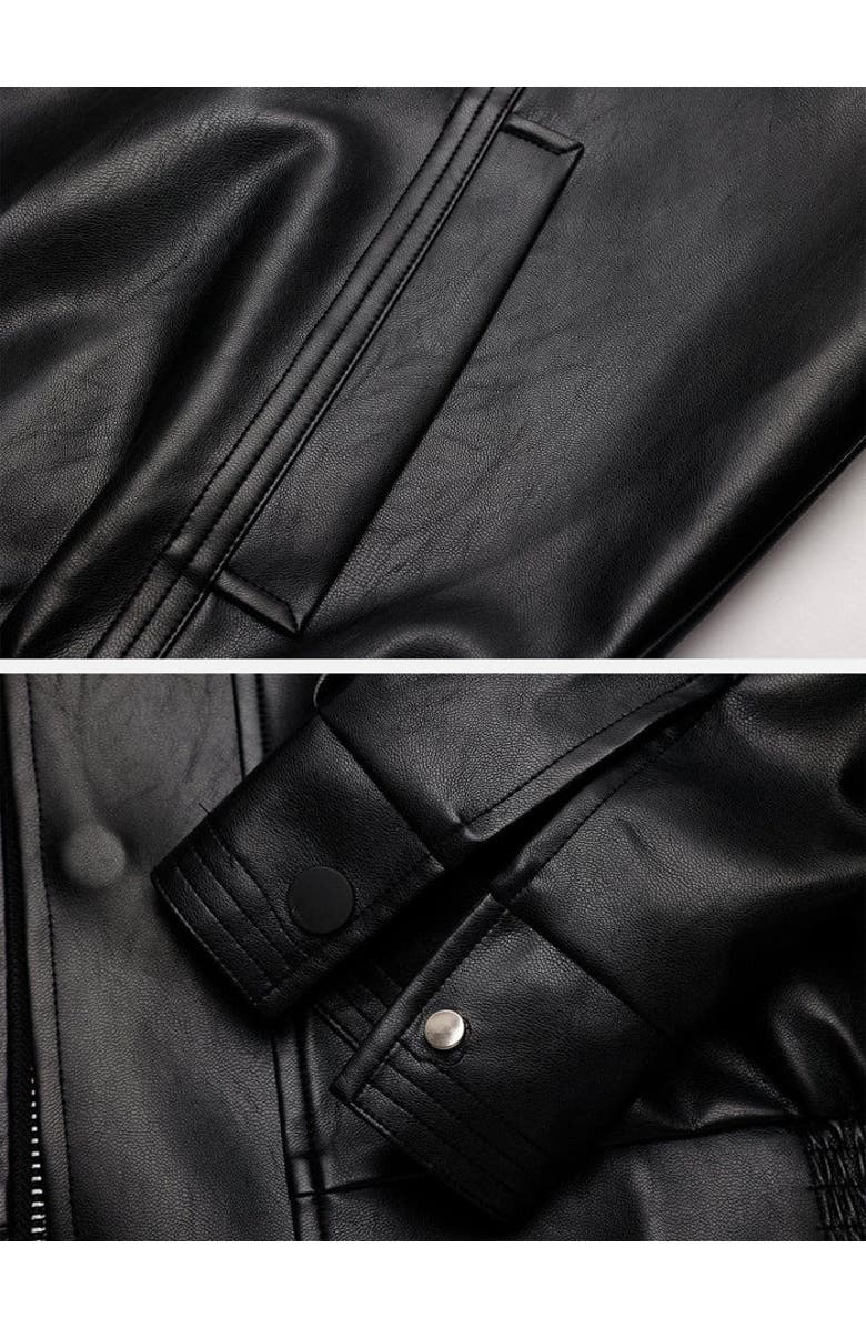 AELFRIC EDEN Zip Up Ruched Leather Jacket, Alternate, color, Black