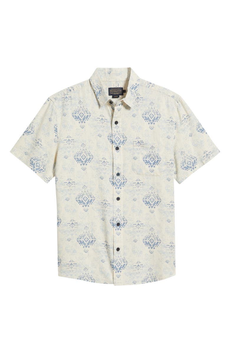 Pendleton Dawson Printed Short Sleeve Linen Blend Button-Up Shirt, Alternate, color,