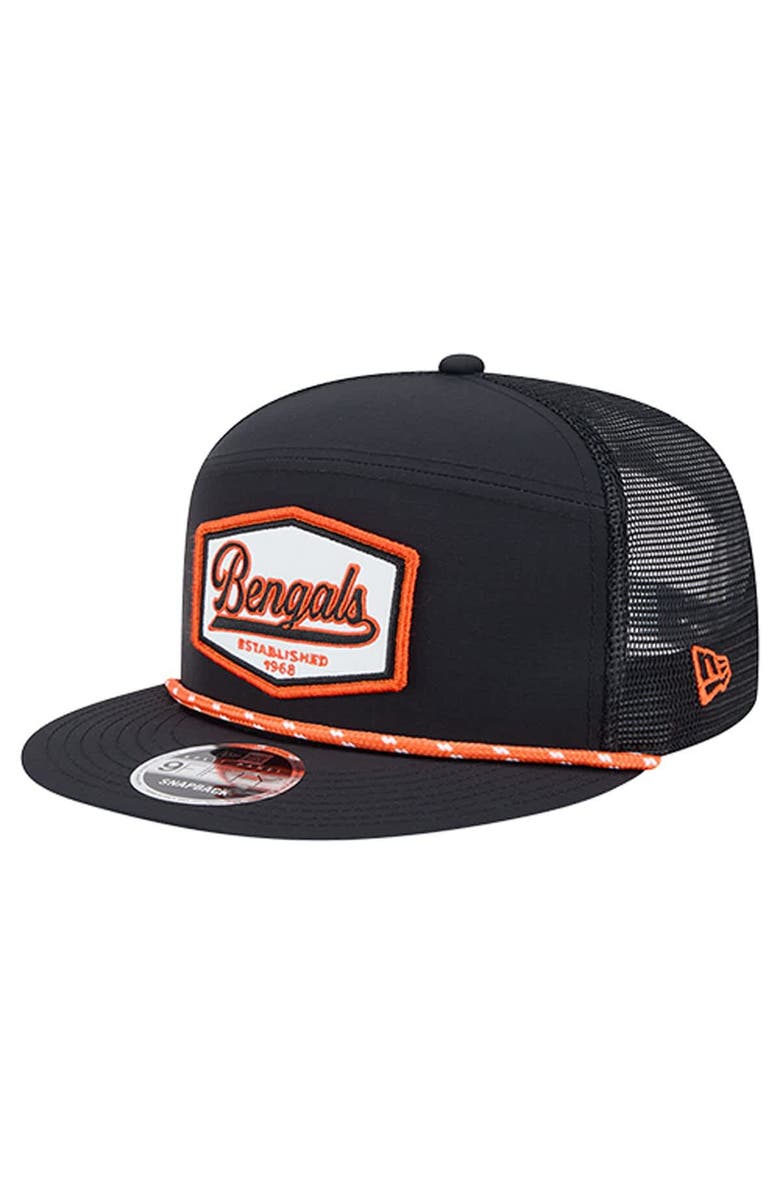 New Era Men's New Era Black Cincinnati Bengals Ripstop Patch 9FIFTY Split Panel Snapback Hat, Main, color, 