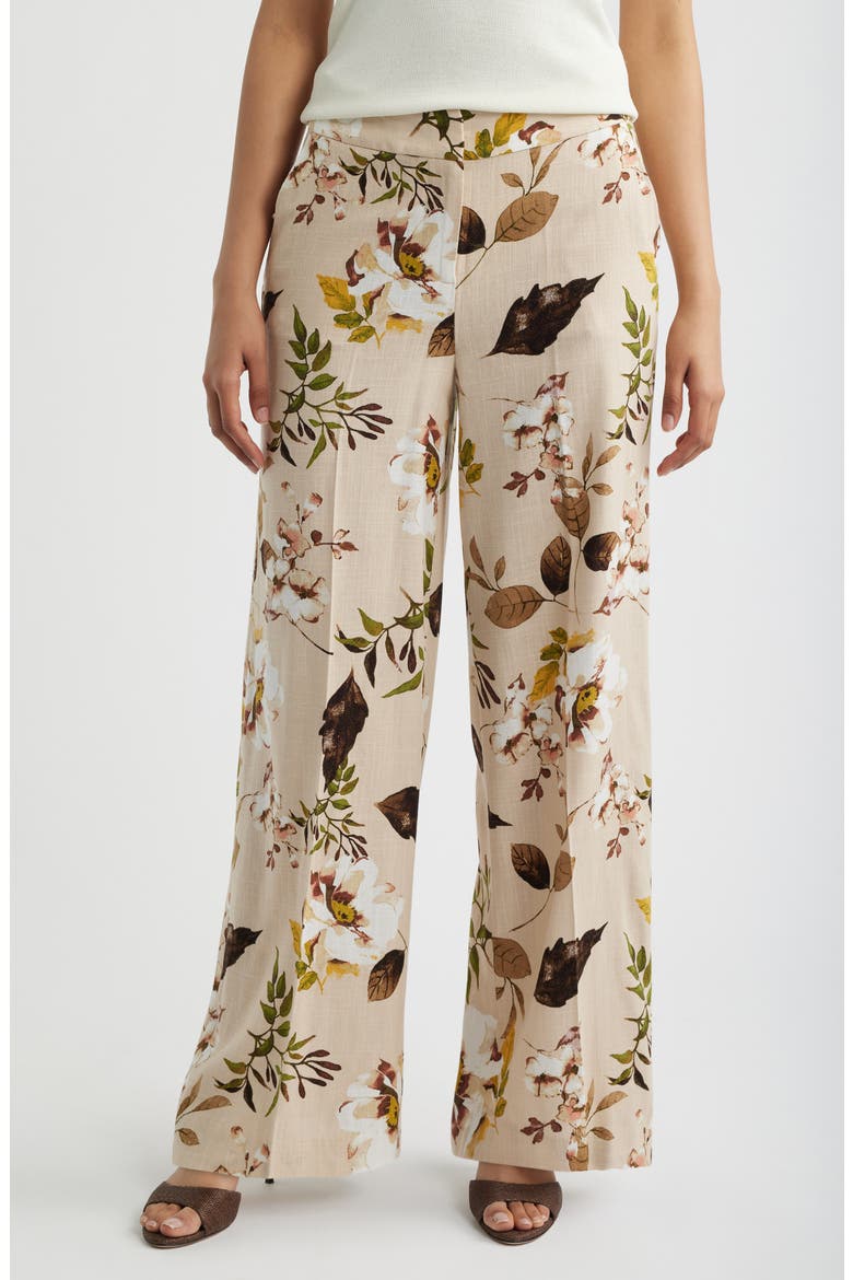 Print Wide Leg Pants, Main, color, SAND FLORAL