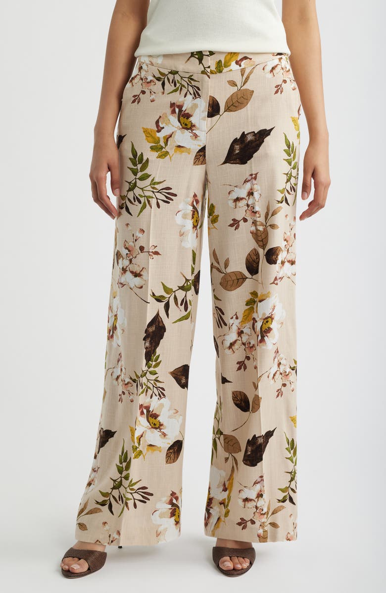 Tahari ASL Print Wide Leg Pants, Main, color, Sand Floral