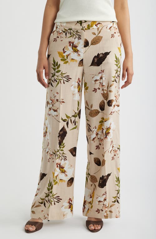 Tahari ASL Print Wide Leg Pants in Sand Floral at Nordstrom, Size 12