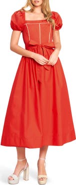 FLYING TOMATO Puff Sleeve Midi Dress