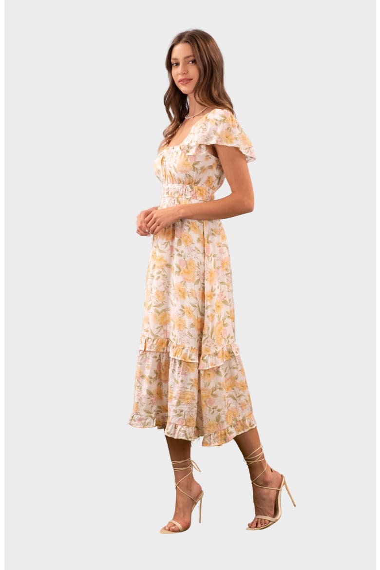 Flutter Sleeve Midi Dress, Alternate, color, YELLOW MULTI