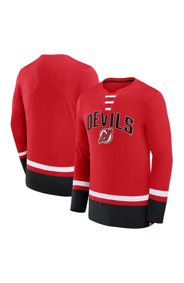 FANATICS Men's Fanatics Branded Red New Jersey Devils Back Pass Lace-Up Long Sleeve T-Shirt, Main, color, Red