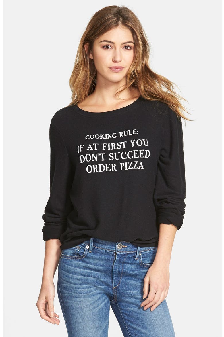 'If At First You Don't Succeed' Long Sleeve Pullover (Nordstrom Exclusive), Main, color, JET BLACK