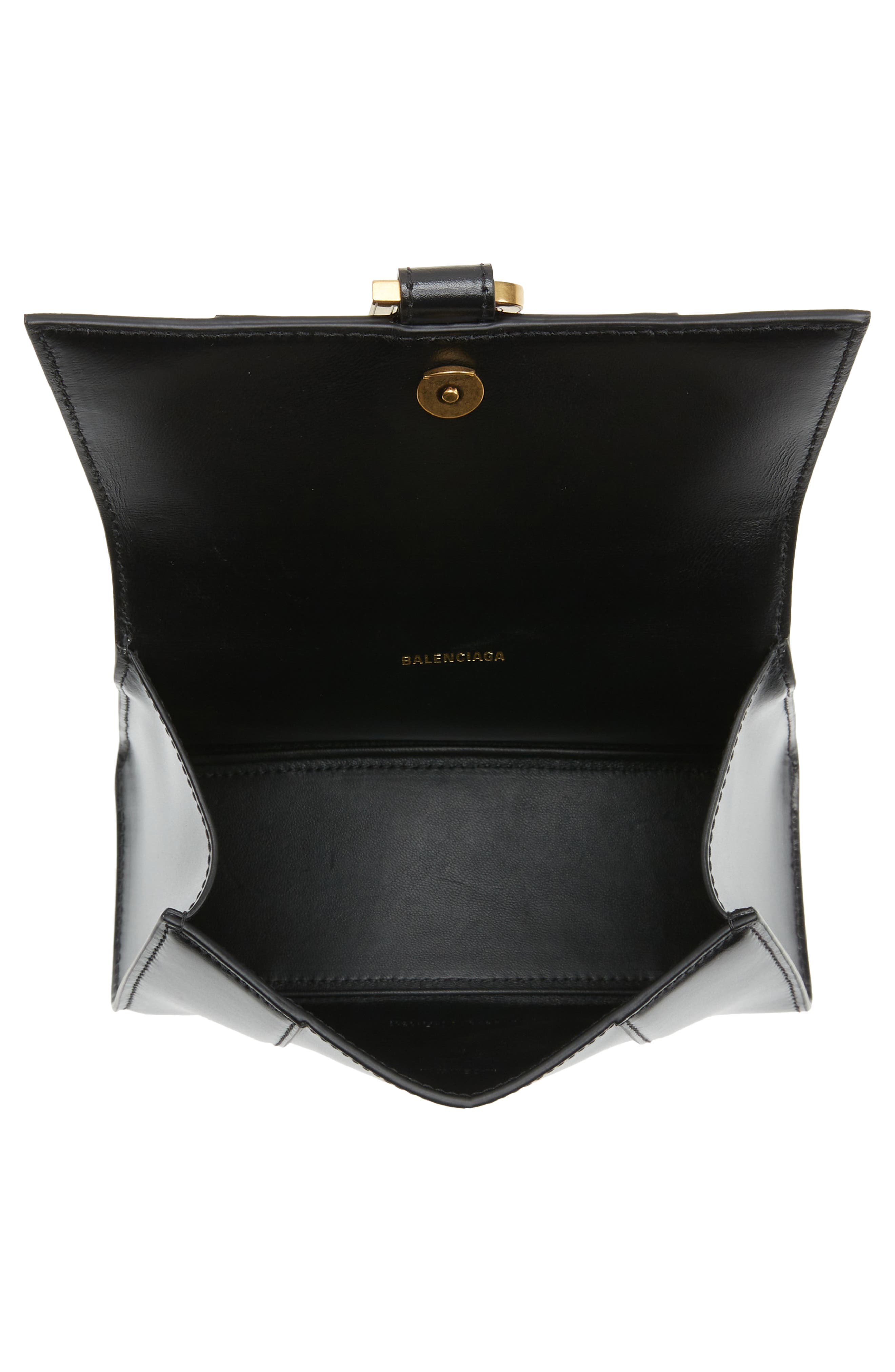 Extra Small Hourglass Leather Top Handle Bag, Alternate, color, BLACK
