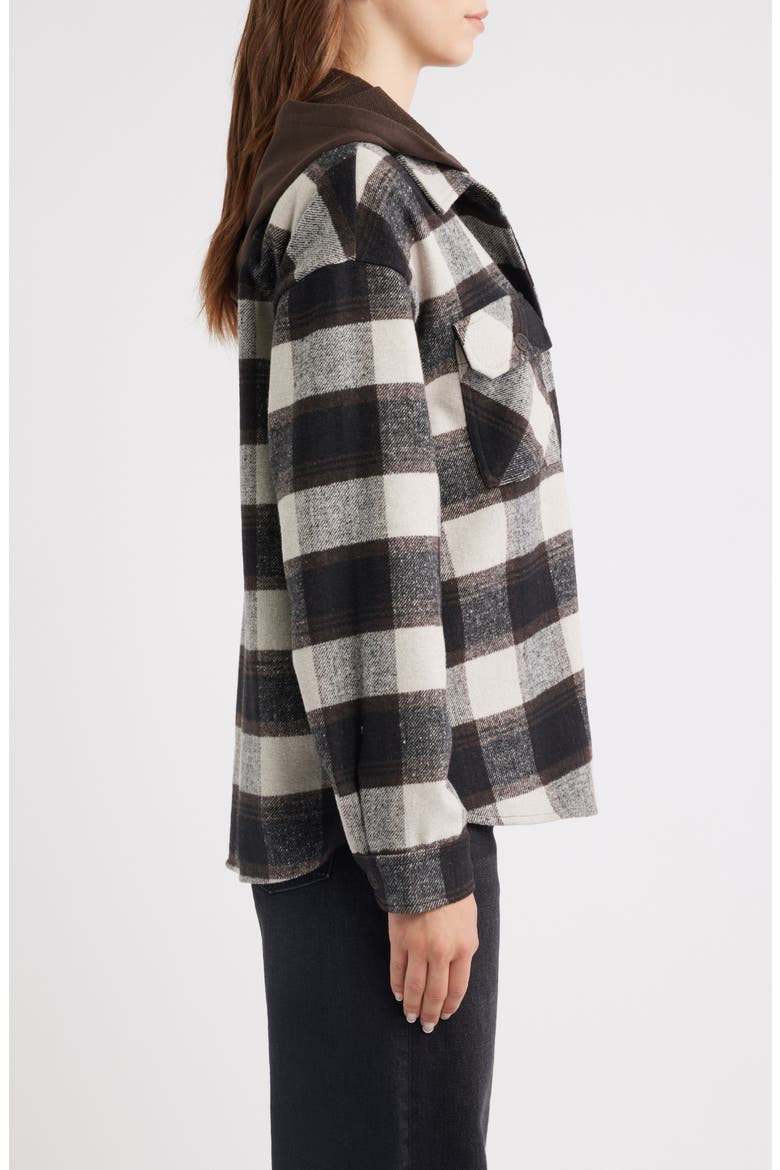 Plaid Hooded Shacket, Alternate, color, BLACK BROWN PLAID