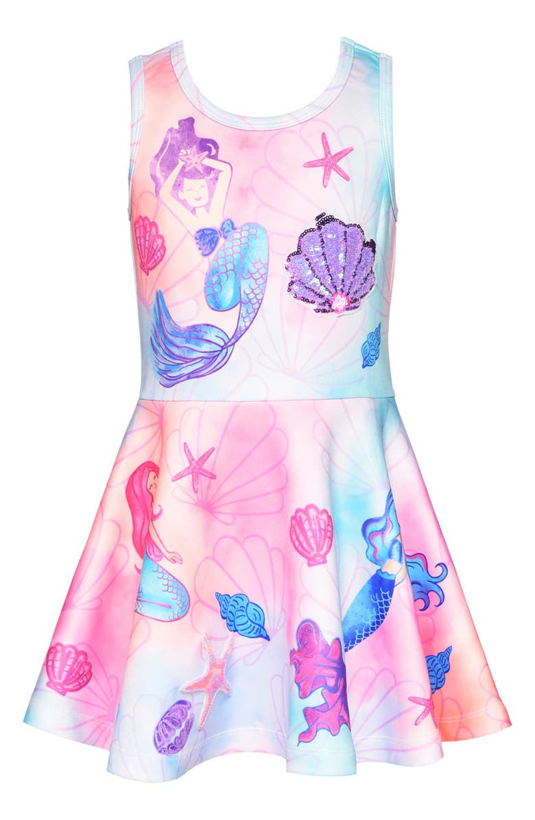 Baby Sara Kids' Mermaid Print Fit & Flare Dress, Main, color, 