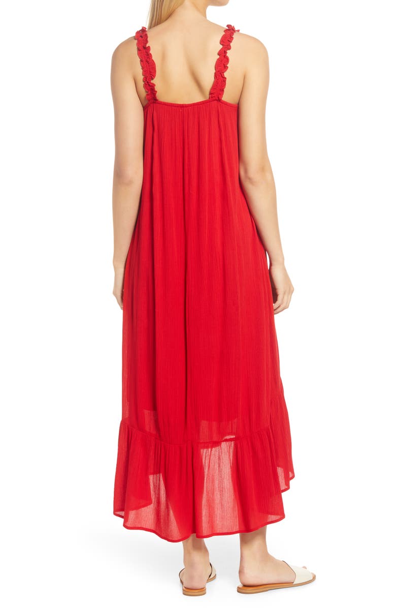 GIBSONLOOK High-Low Ruffle Edge Maxi Dress, Alternate, color, Red