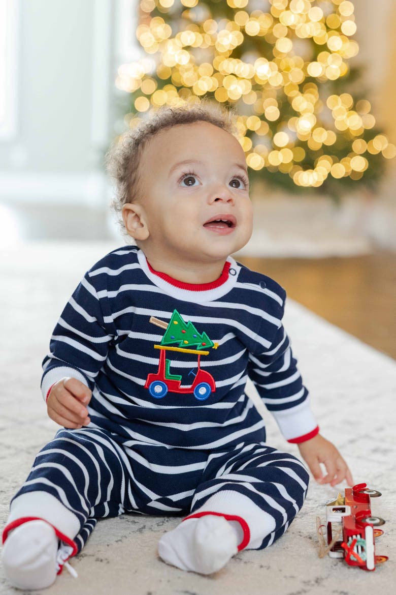 Stripe Knit Longall with Golf Cart & Christmas Tree, Alternate, color, Blue & White Stripe