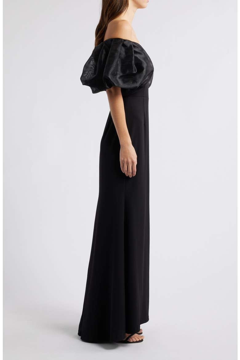 Off the Shoulder Puff Sleeve Trumpet Gown, Alternate, color, BLACK