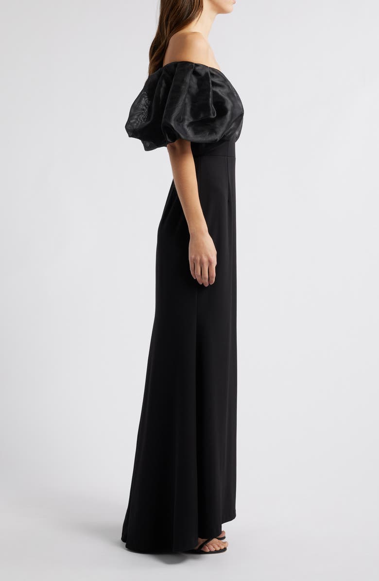 Eliza J Off the Shoulder Puff Sleeve Trumpet Gown, Alternate, color, Black
