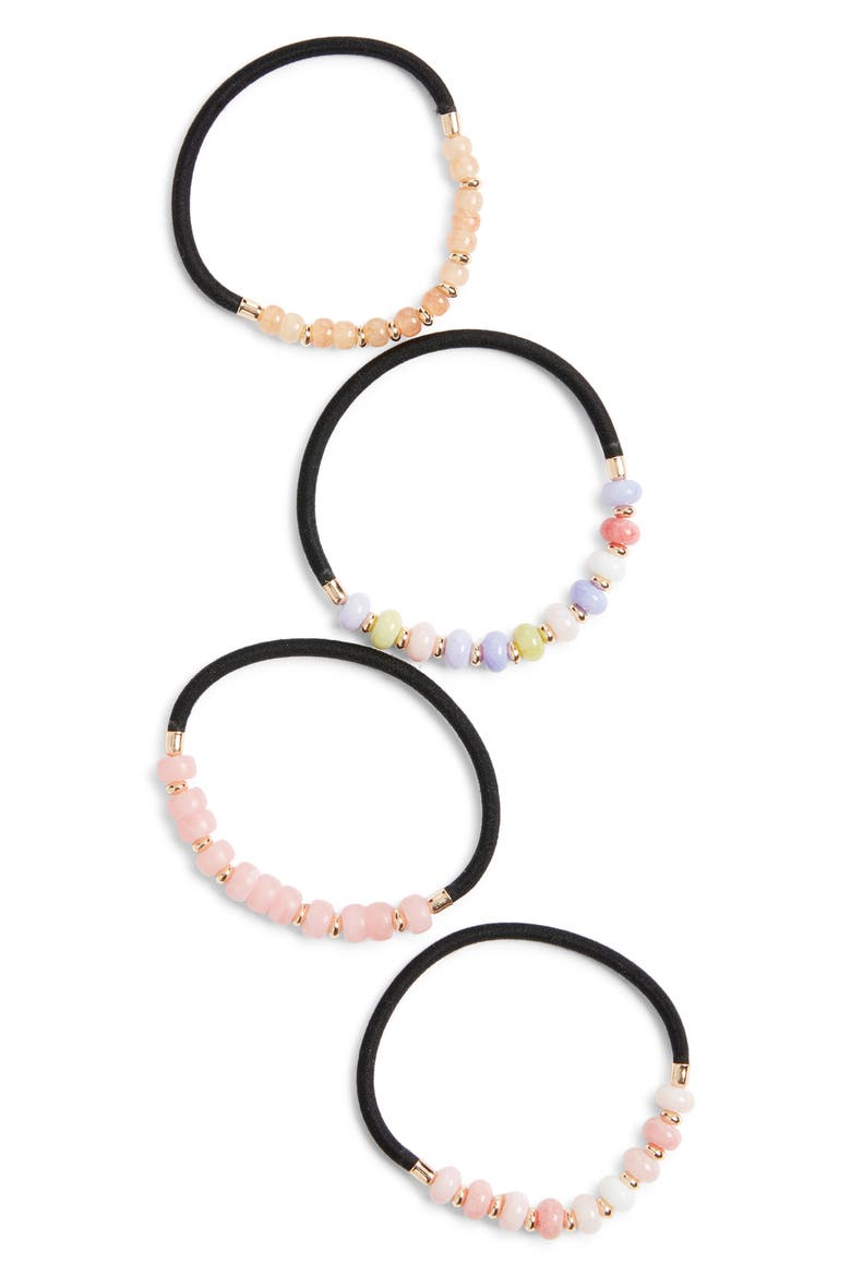 4-Pack Beaded Ponytail Holders, Main, color, PINK MULTI