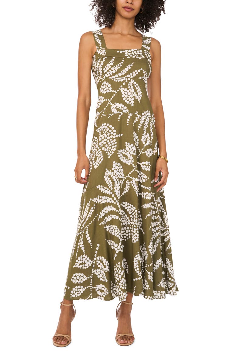 Printed Square Neck Maxi Sundress, Main, color, PESTO