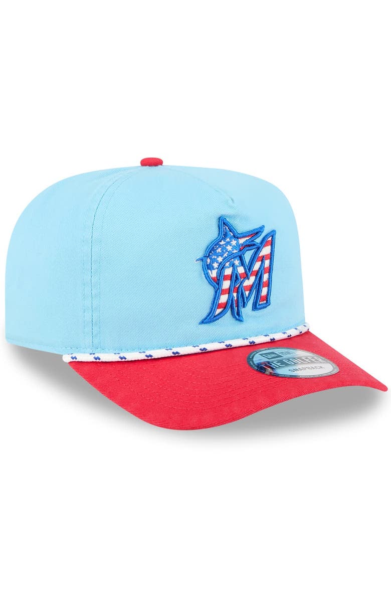New Era Men's New Era Light Blue/Red Miami Marlins 2025 Fourth of July Golfer Snapback Hat, Alternate, color, Light Blue